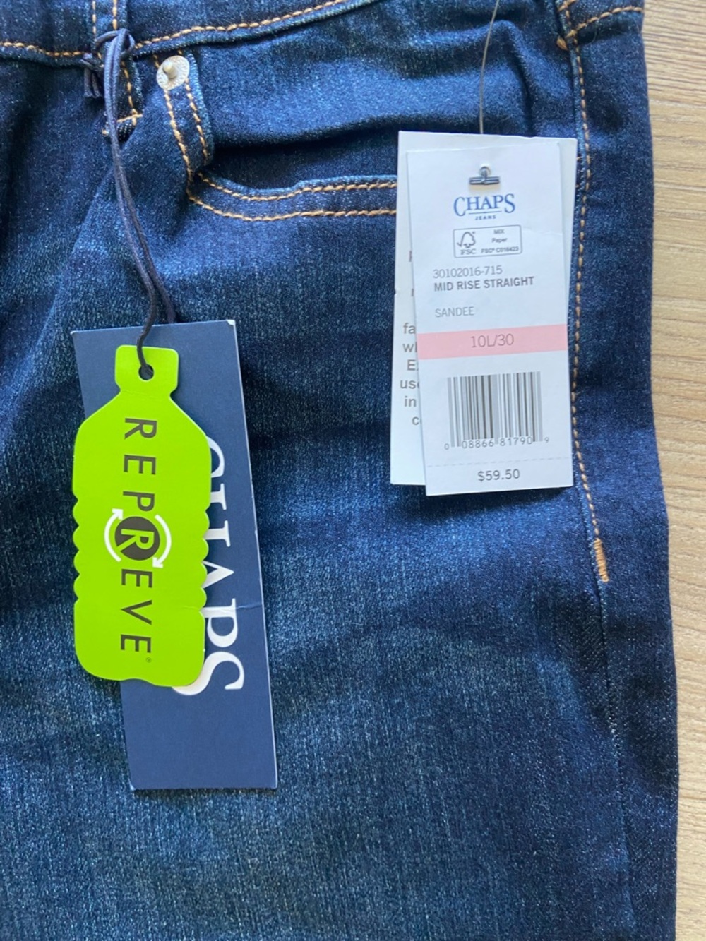 NWT Chaps Women Dark Indigo Straight Leg Jeans Sandee Super Soft Stretch 10L/30 - Picture 3 of 9